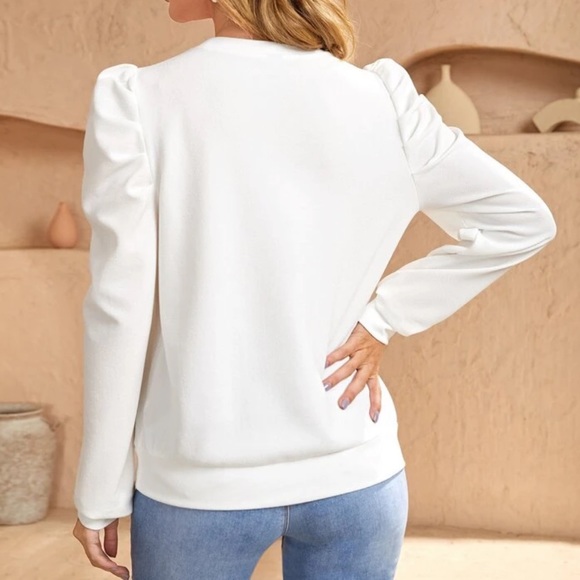 SHEIN Solid Puff Sleeve Pullover - Picture 2 of 3